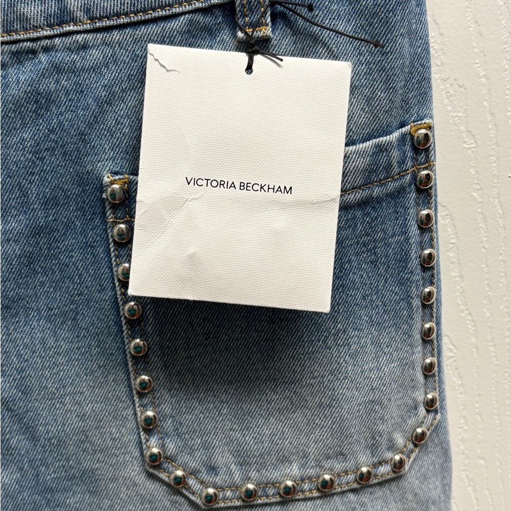 Victoria Beckham Alina Jean Wide Leg Mid Vintage Wash Studded Denim - Picture 8 of 9